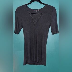 Black Lace-Up V-Neck Top